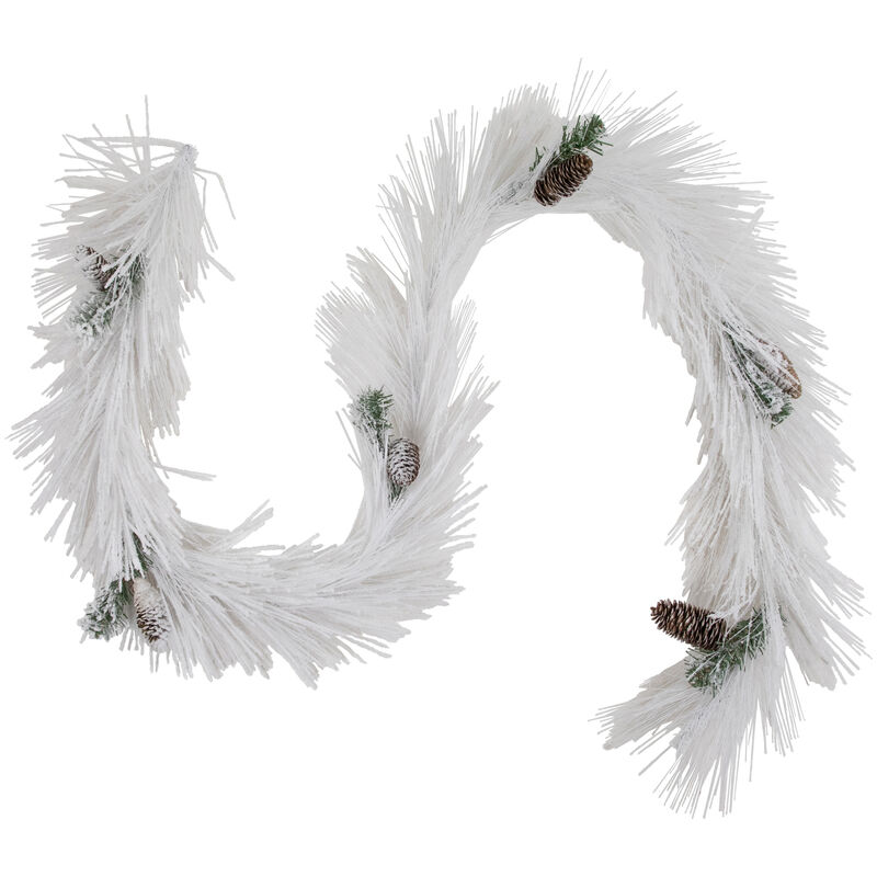 6' x 10" White Flocked Artificial Christmas Garland with Pine Cones  Unlit image number 0