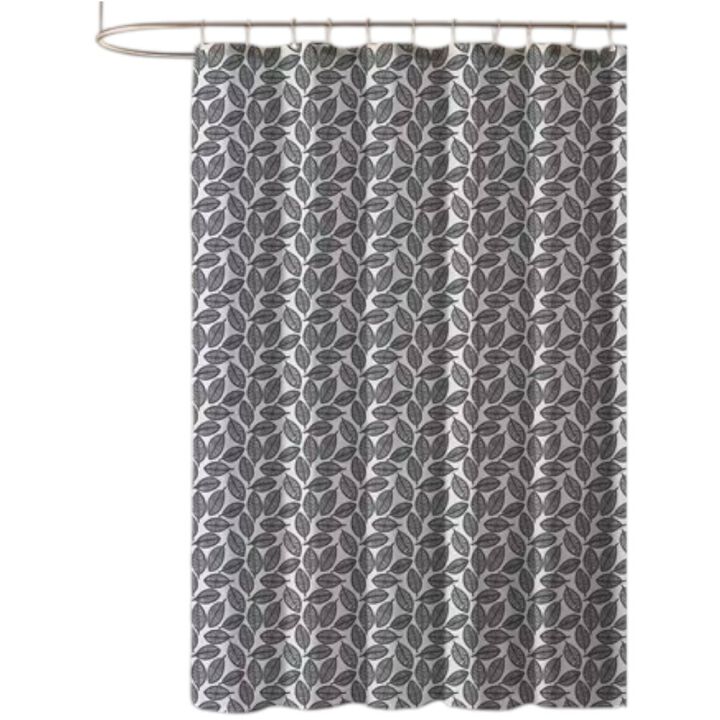 Hivvago 72-inch Black White Leaf Pattern Shower Curtain in 100-Percent Polyester Fabric