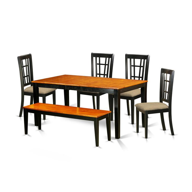 6 PC Kitchen Table set-Dining Table and 4 Dining Chairs plus a bench in Black