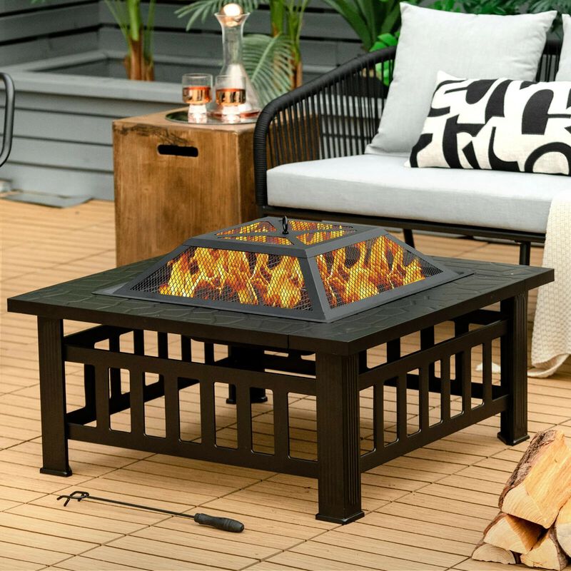 Mondawe 32" 3-in-1 Fire Pit Table - BBQ Grill & Rain Cover Included