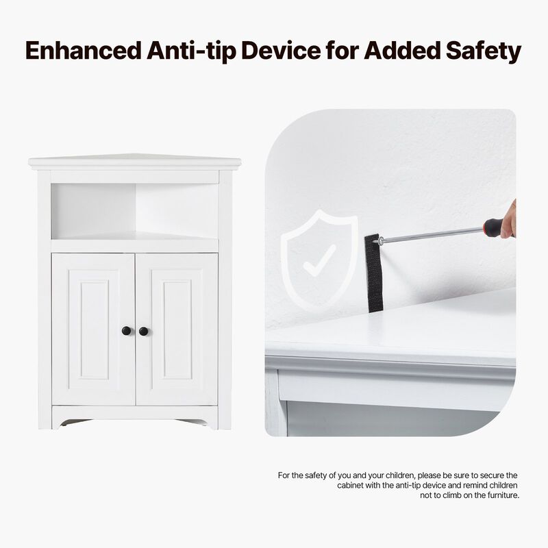 Wooden Corner Storage Cabinet – 2-Door Design with Adjustable Shelves for Home Organization in Any Room