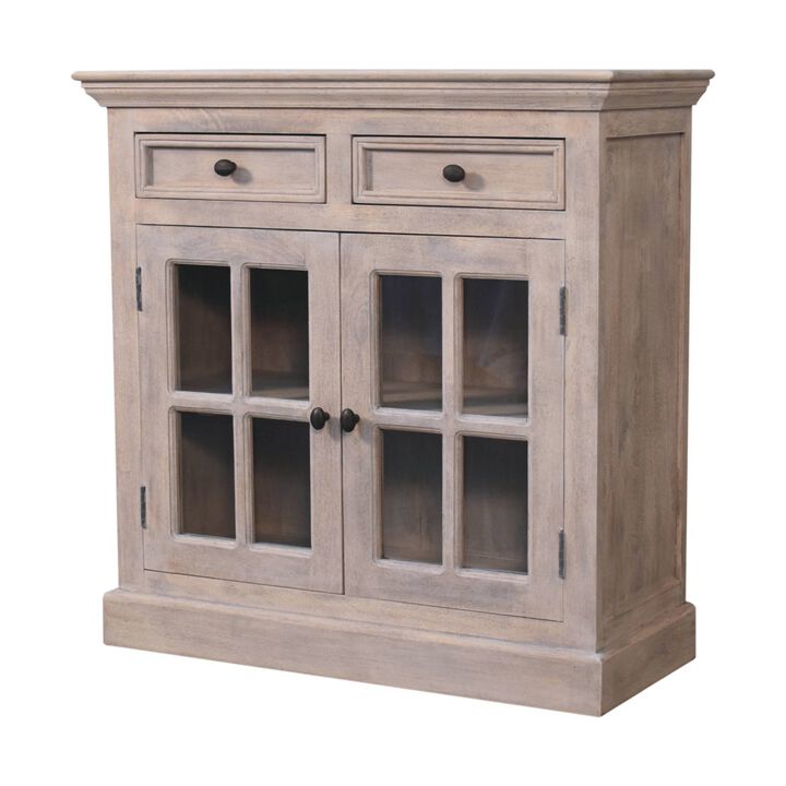 Stone Finish  Solid Wood Cabinet with Glazed Doors