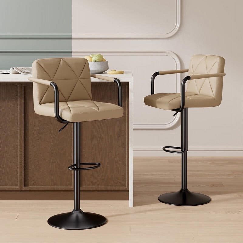Leather Swivel Bar Stools Set of 2, Adjustable Height Square Counter Stools with Back & Iron Frame, 360&deg; Kitchen Island Chairs for Outdoor, Home Bar, Hotel image number 2