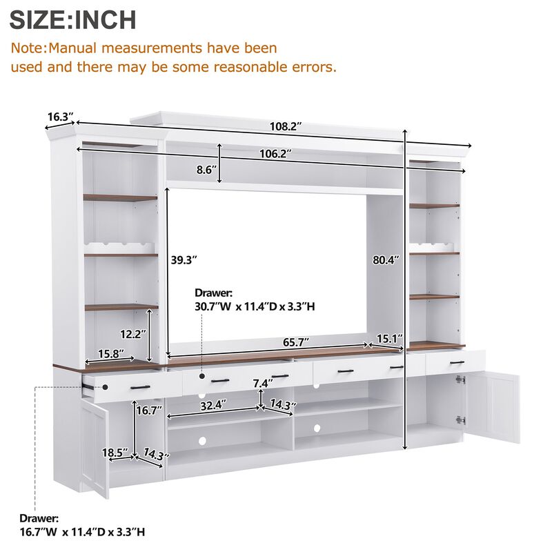 Clihome Farmhouse 4-Piece Entertainment Center TV Stand with Bookshelf and Wine Rack for Living Room image number 4