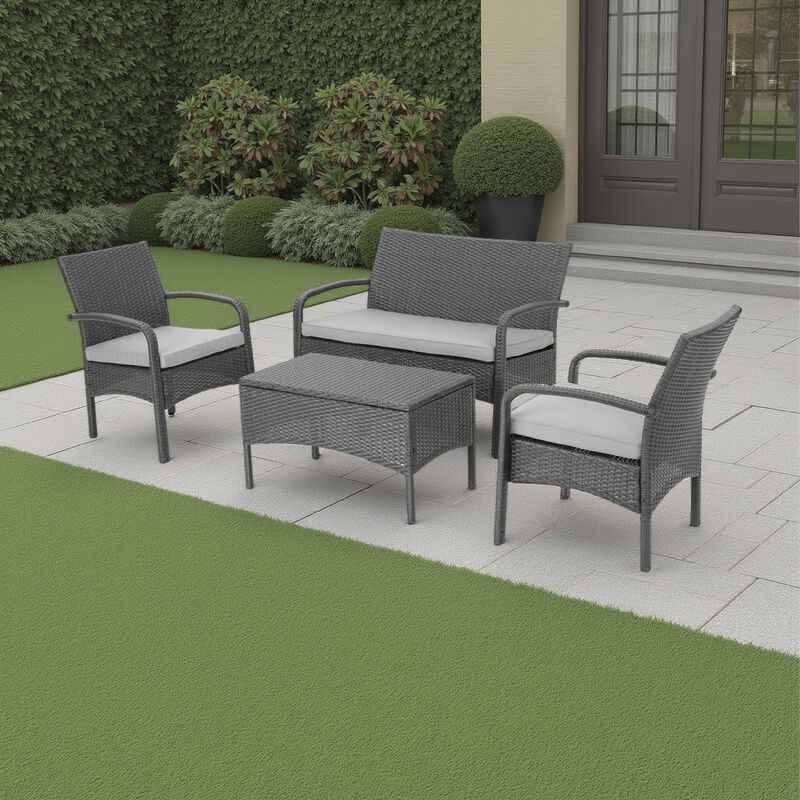 Orry 4pc Outdoor Table Set, 1 Loveseat, 2 Accent Chairs, Dark Gray Finish