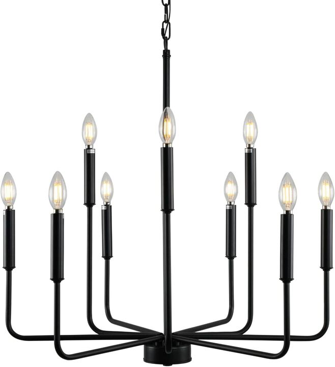 ShipItFurniture Black Farmhouse 9-Light Chandelier 28"