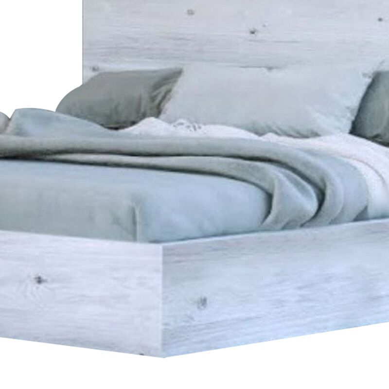 Noe Zid King Size Platform Bed, Panel Headboard, White Finish, Modern - Benzara