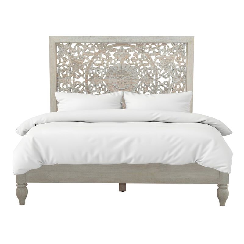 World Interiors Haveli King Bed in Carved Heirloom White image number 0
