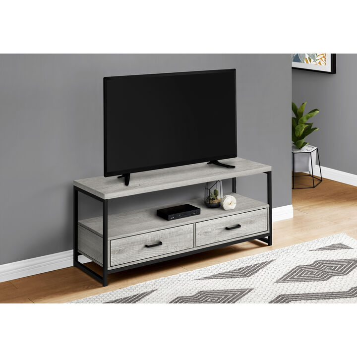 Monarch Specialties I 2871 Tv Stand, 48 Inch, Console, Media Entertainment Center, Storage Drawers, Living Room, Bedroom, Laminate, Metal, Grey, Black, Contemporary, Modern