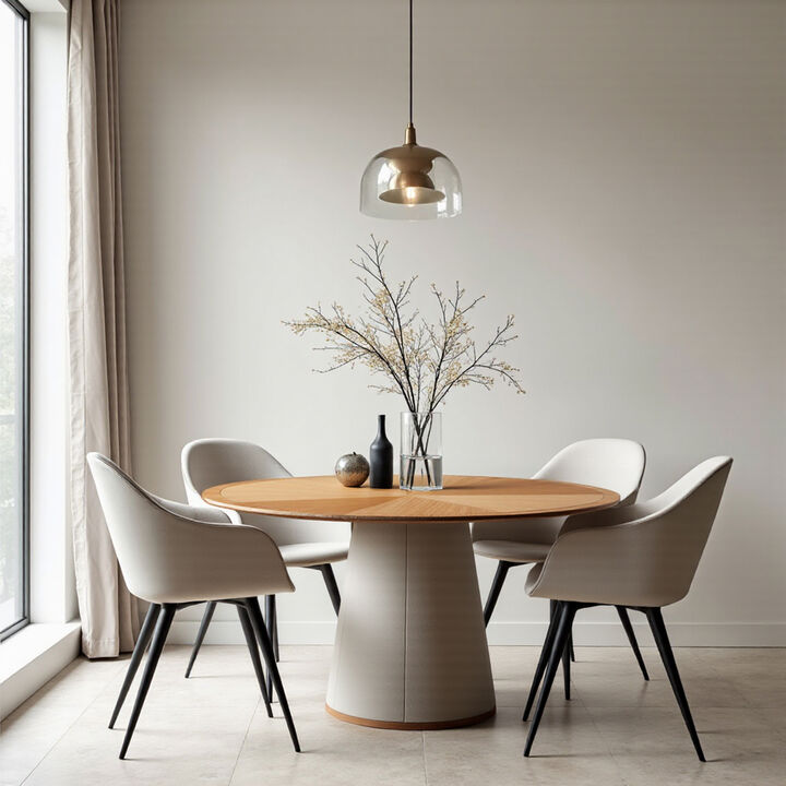 Round Dining Table with Leather Base for Dining Room 59.05" Brown & Beige Base