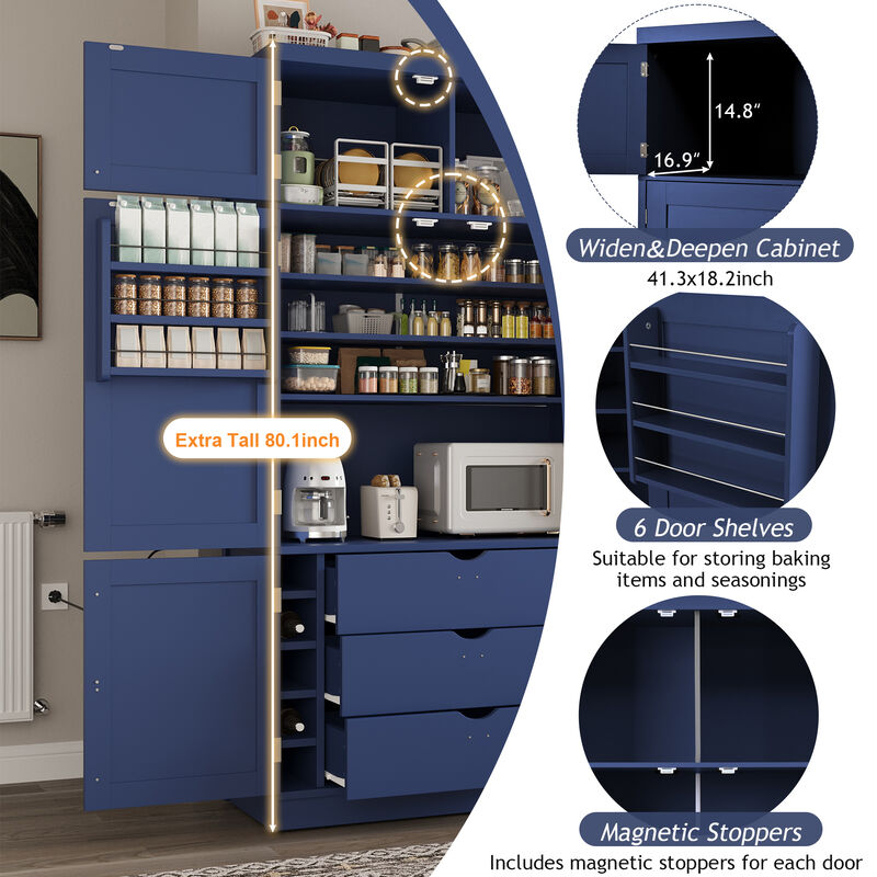 Merax Extra-Large Kitchen Pantry - 6-Door Storage with Built-In Power Outlets & Wine Racks image number 5