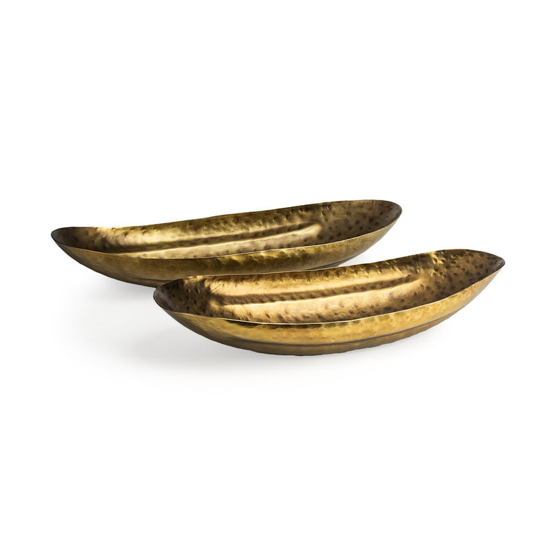 Decorative Pair of Boat-Shaped Hammered Bowls for Serving or Display