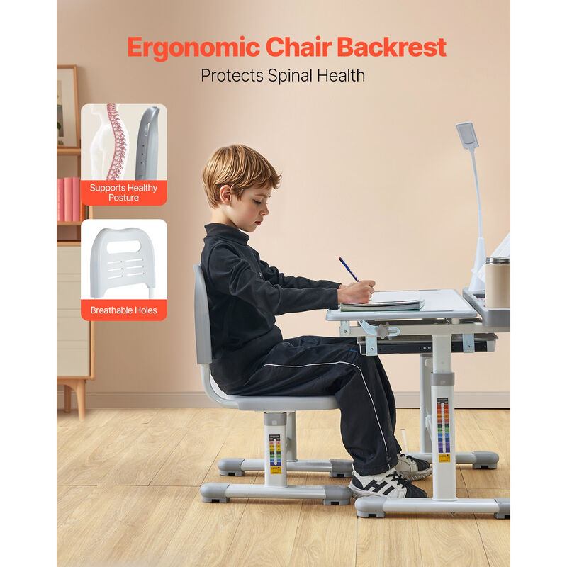 Kids Chair and Desk Set Table Lamp Adjustable Height & Tilted Desktop