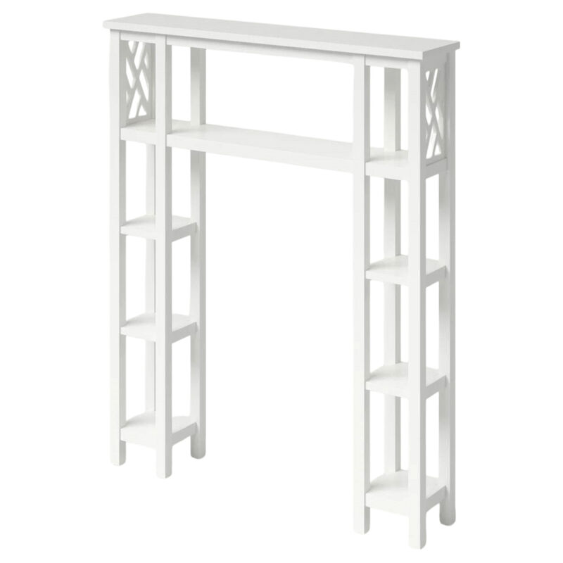 Over Toilet Bathroom Storage Tower &ndash; Wood Finish Organizer with 9 Open Shelves