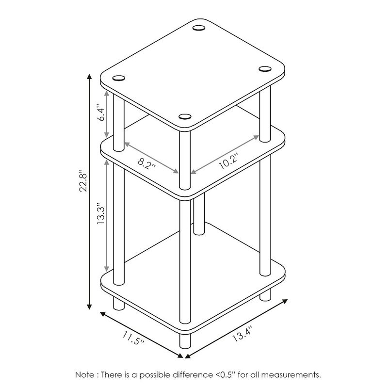 Just 3-Tier No Tools Tube End Table, Americano/Black