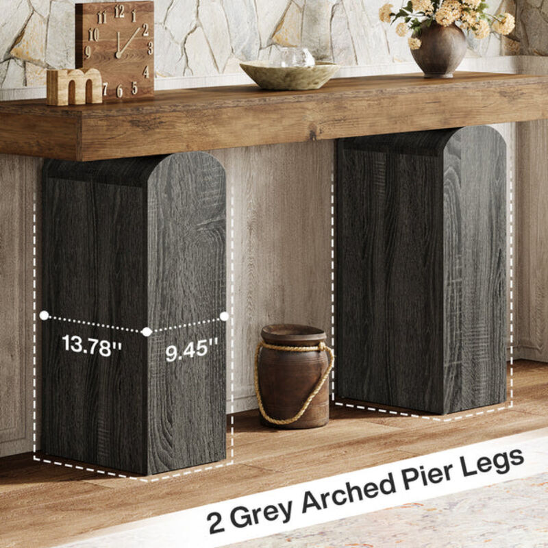 Farmhouse Entryway Console Table with 2 Arched Pedestal Legs image number 7