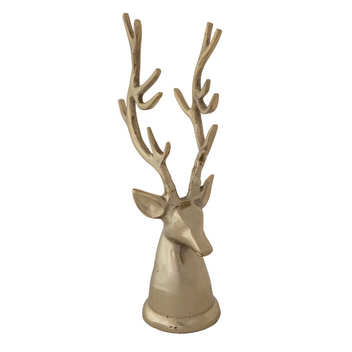 Gold Cast Aluminum Reindeer Head on Reclaimed Wood