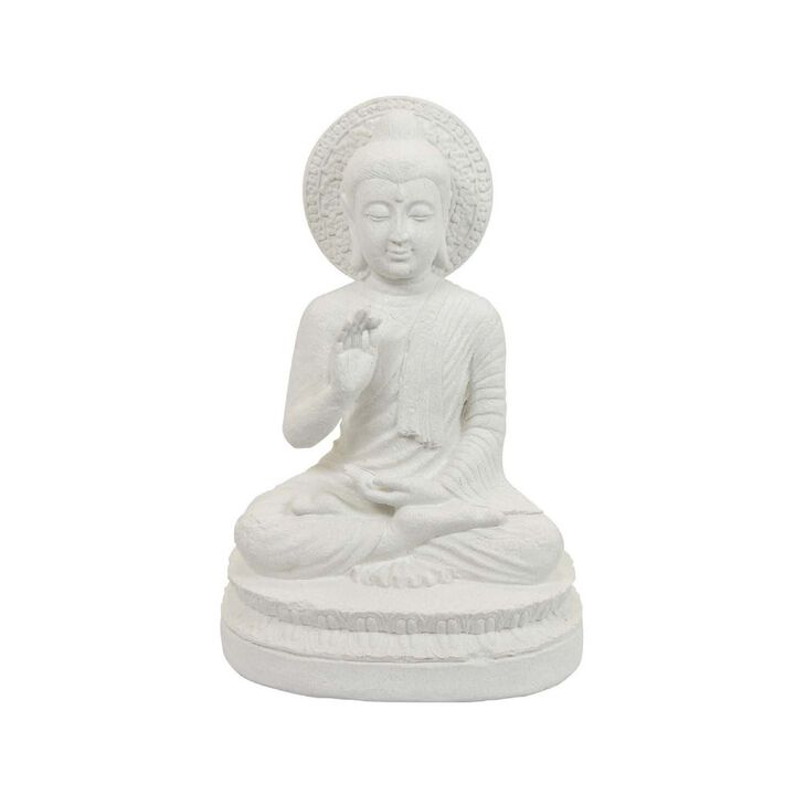 Enlightened Meditating Divine Buddha Statue, White Resin, 14 Inch - Benzara