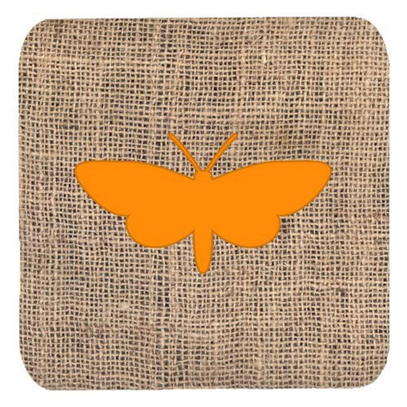 Caroline's Treasures BB1059-BL-OR-FC Moth Burlap and Orange Foam Coasters (Set of 4), 3.5 H x 3.5 W, Multicolor