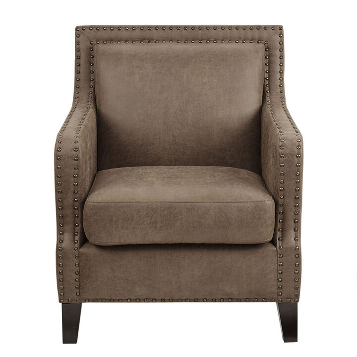 Gracie Mills Sharp Morocco Wood and Faux Leather Accent Chair