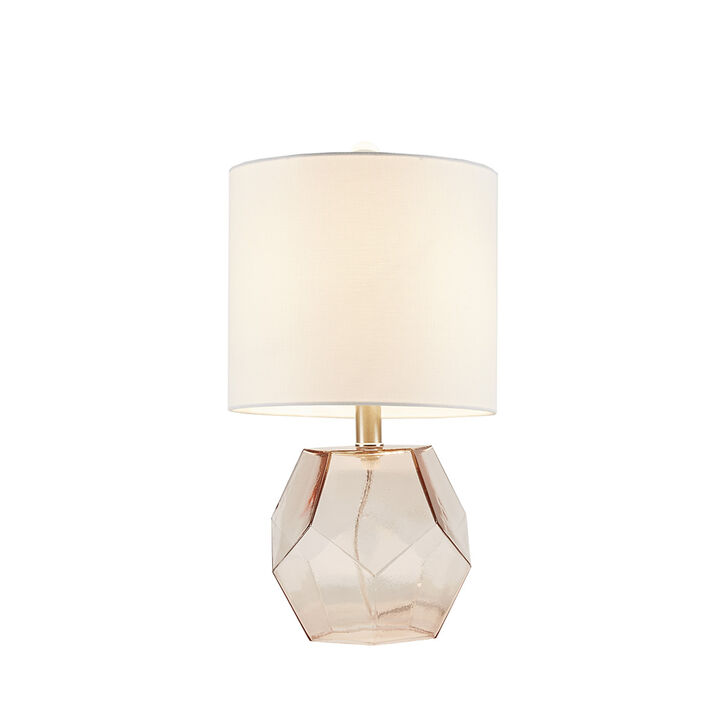 Gracie Mills Estes Elegant Pink Geometric Glass Table Lamp with White Shade