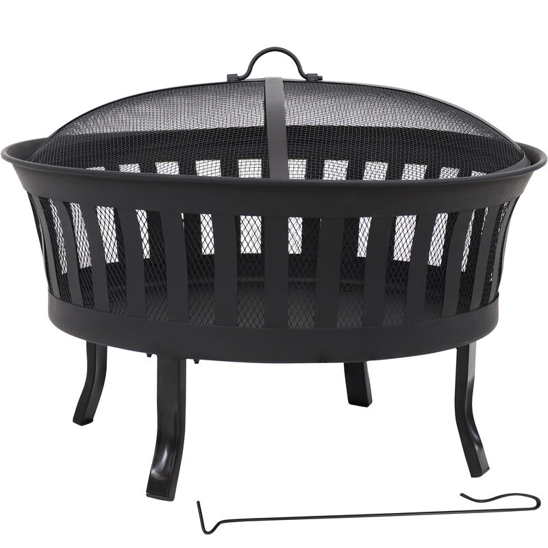 Sunnydaze 25 in Steel Wood-Burning Fire Pit with Mesh Stripe Cutouts