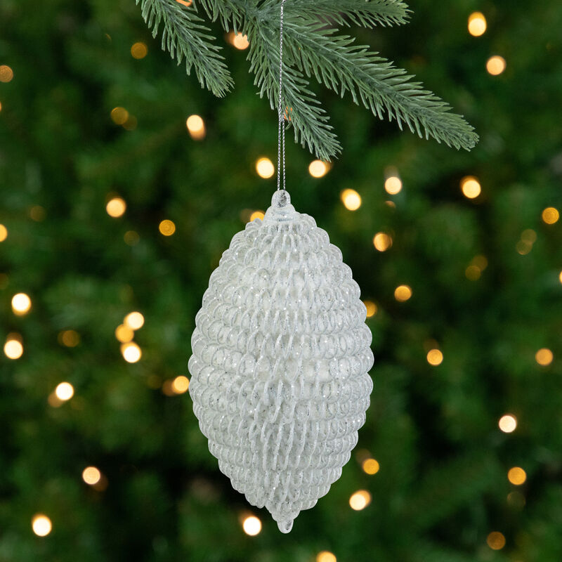 5.5" White Glitter Spiral Coiled Wire Finial Christmas Ornament image number 1