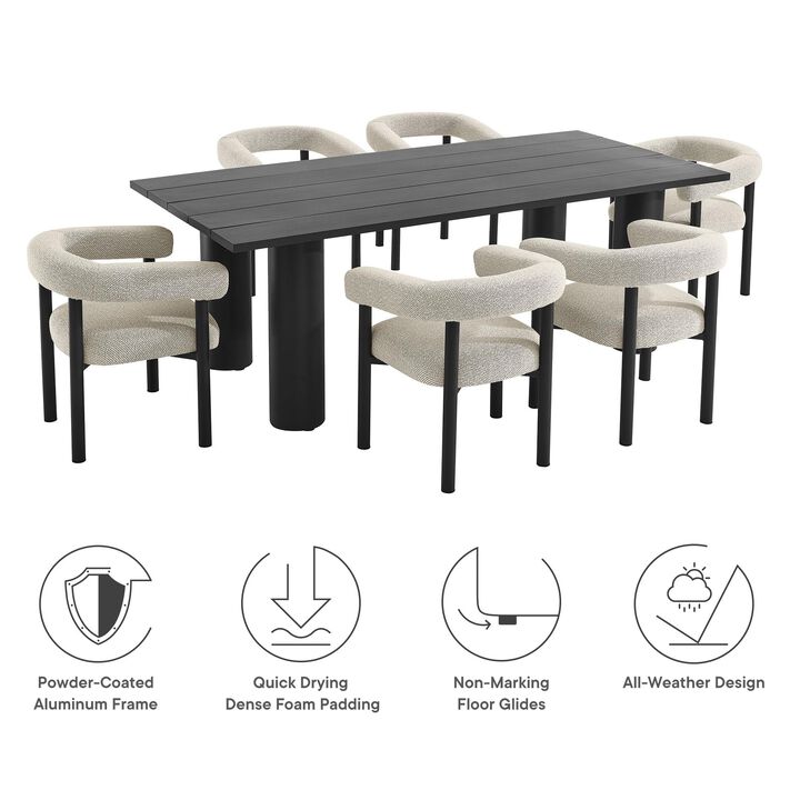 Modway EEI-7062-IVO-GPH Nautica 7-Piece Outdoor Rectangular Dining Set in Ivory Graphite