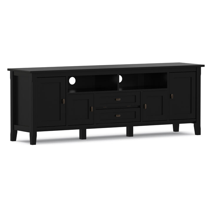 Warm Shaker SOLID WOOD 72 inch Wide Transitional TV Media Stand in Black For TVs up to 80 inches