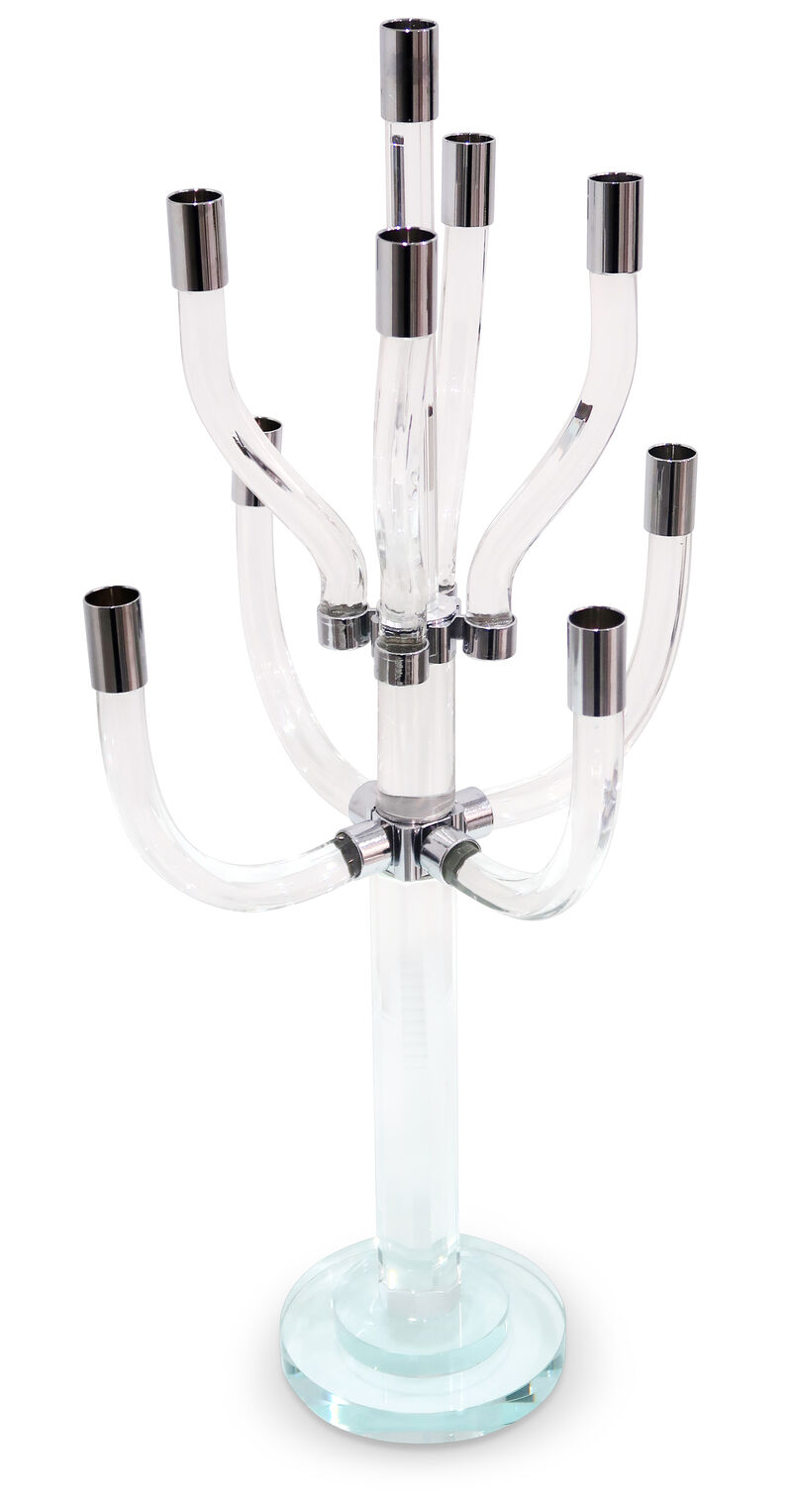 HomeRoots 23" Clear And Silver Crystal Tabletop Candelabra Candle Holder image number 0