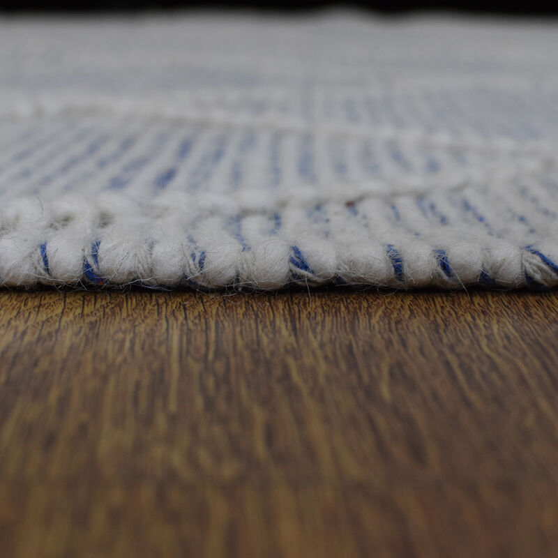 RUGSOTIC CARPETS HAND WOVEN FLAT WEAVE KILIM WOOL & COTTON ECO-FRIENDLY AREA RUGS  - 5'x7'6'', Rectangle Shape, White Blue Color, Contemporary Modern Design, Low Pile  Handmade Area Rugs (DWC001)