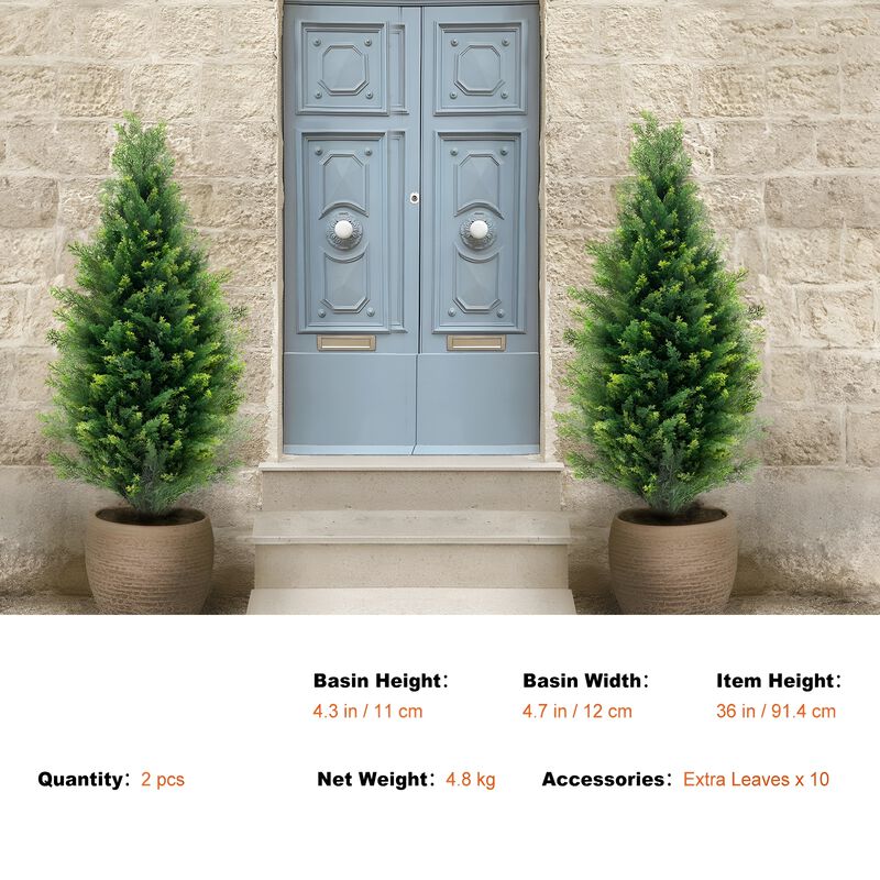 Set of 2 Artificial Cedar Topiary Trees UV Rated Faux Evergreen Plants for Indoor Outdoor-Green image number 3