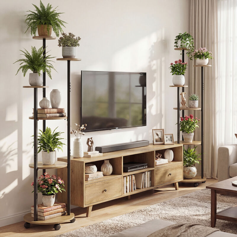 Tall 6-Tier Plant Stand with RGB Lighting and Rolling Wheels for Indoor Plants image number 4