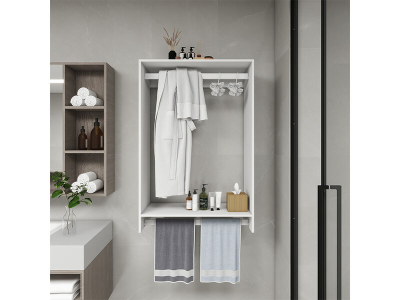 Wooden Modular Closet System, Wall Mounted Garment Rack Walk in Clothes Storage Cabinet Built in Closet Organization for Bedroom, White&nbsp;