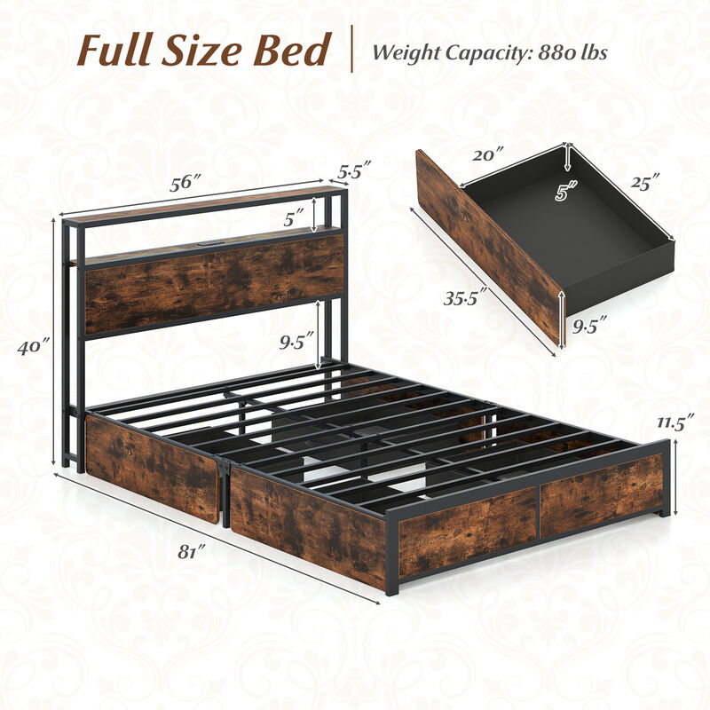 Bed Frame with LED Lights, Charging Station and 4 Drawers image number 2