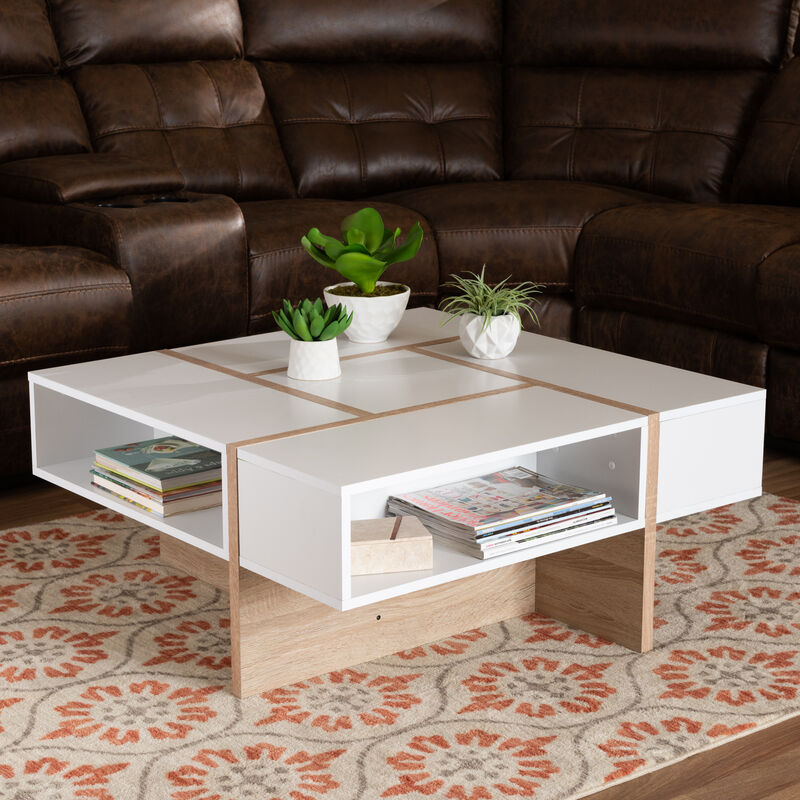 Baxton Studio Rasa Modern And Contemporary Two Tone White And Oak Finished Wood Coffee Table