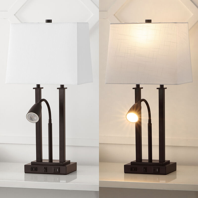Blaire 2-Light Modern Farmhouse Metal LED Table Lamp with USB Charging port