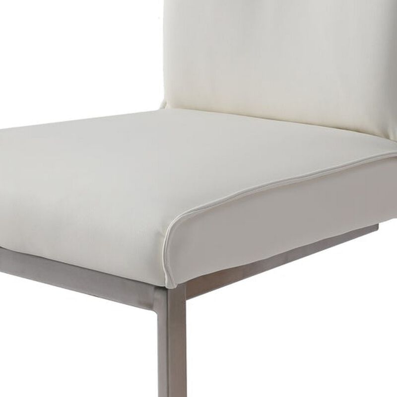 Gene 25 Inch Dining Chair, Set of 2, Cantilever, Vegan Leather, Off White - Benzara