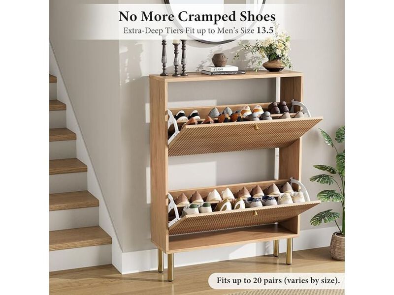 Slim Entryway Shoe Storage Cabinet Space Saving Gold Ultra image number 1