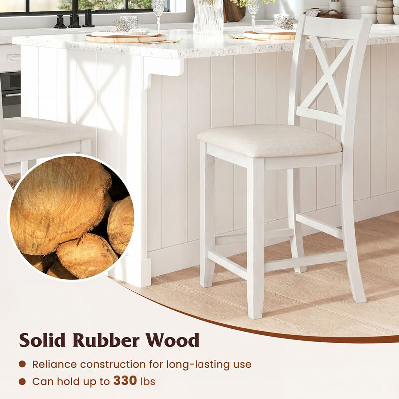 Set of 2 Farmhouse Counter Stools with Upholstered Cushion and Footrest image number 6