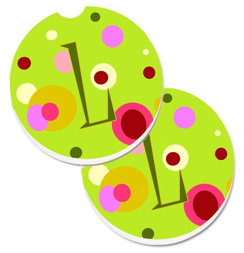 Caroline's Treasures Letter L Monogram - Lime green Set of 2 Cup Holder Car Coasters CJ1010-LCARC, 2.56, Multicolor