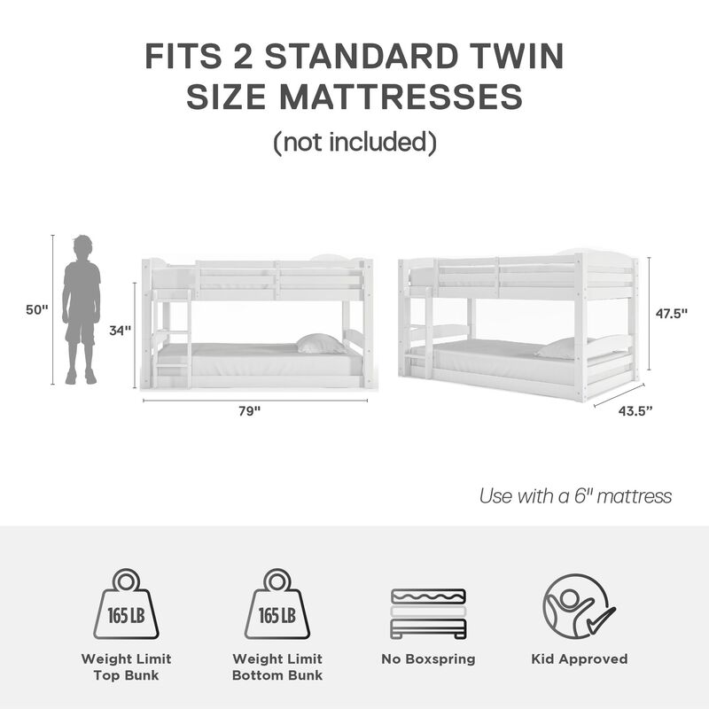 DHP Sierra Transitional Twin Bunk Beds for Kids, White