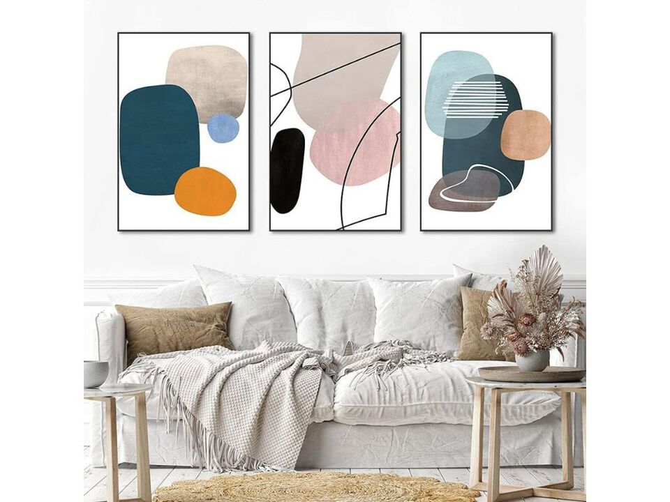 Aesthetic Large Wall Art Canvas 3 Panel Abstract Color Block Decor for Interiors