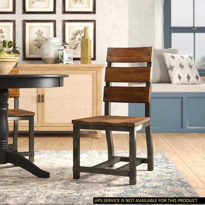 Unique Look Wood Framing Side Chairs 2pc Set Rustic Brown and Gunmetal Finish Industrial Design Casual Dining Furniture