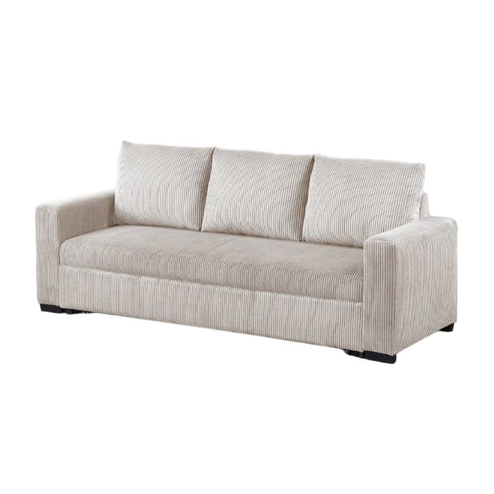 Billy Convertible Sofa Bed, Low Profile Leg, Ivory Corduroy 85 Inch - Benzara