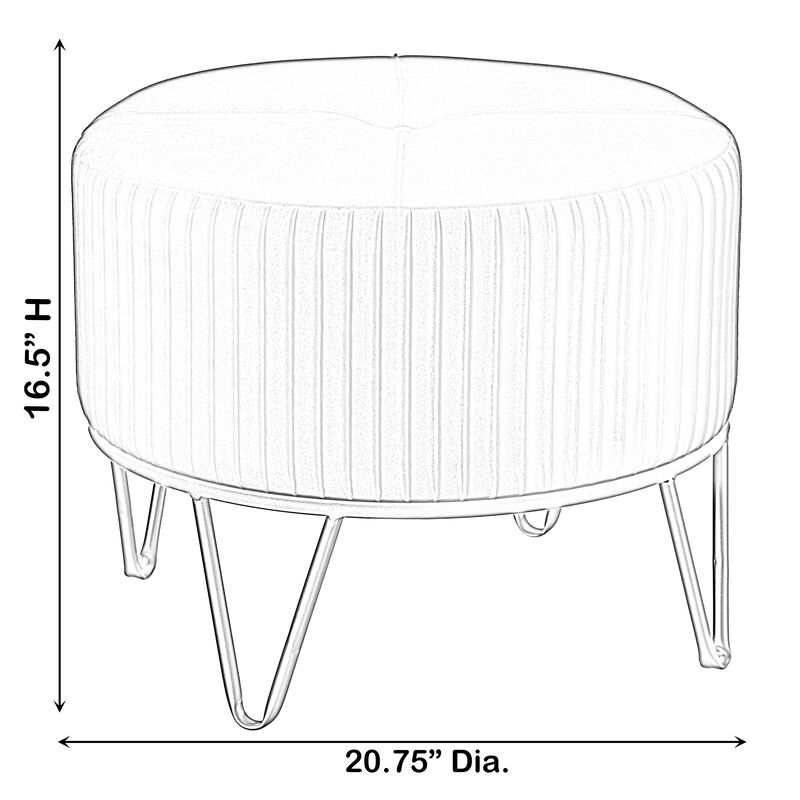 Round Velvet Ottoman Stool Raised with Hairpin Gold Base, Black, Medium