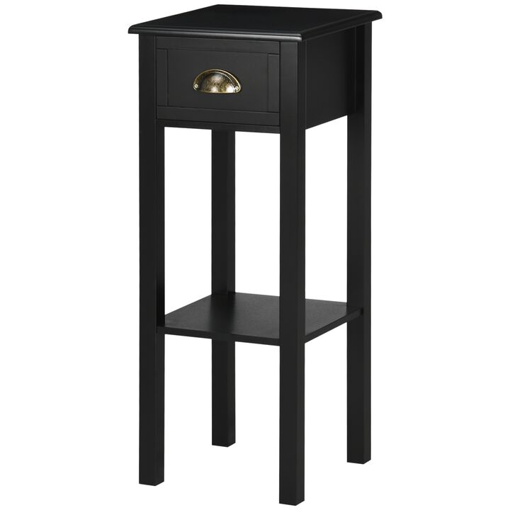 HOMCOM 2-Tier Side Table with Drawer, Narrow End Table with Bottom Shelf, for Living Room or Bedroom, Black