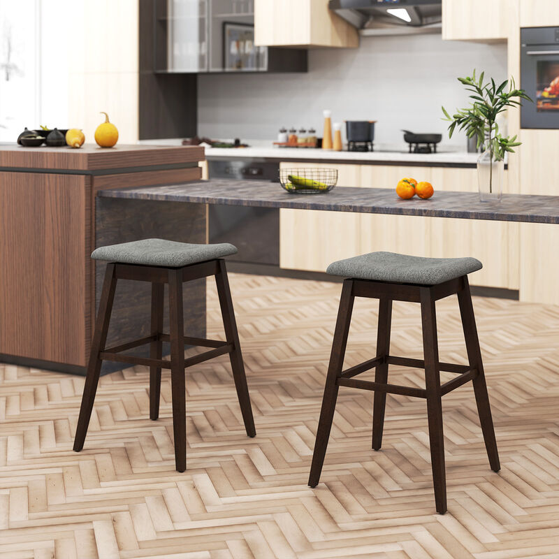 Contemporary Swivel Bar Stools Set of 2 – Padded Seat, Footrest & Rubber Wood Base