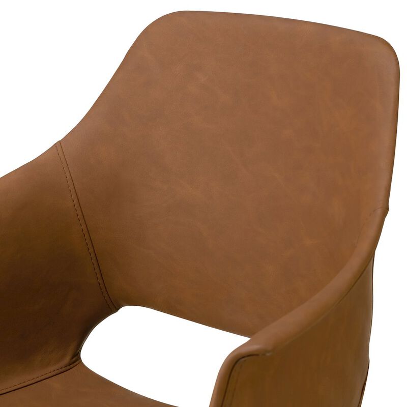 Glamour Home Set of 2 Alora Retro Modern Caramel Brown Arm Chair with Black Steel Legs