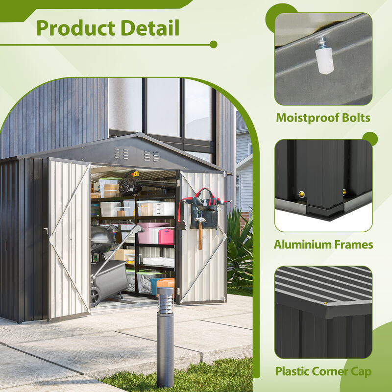 10X8 FT Outdoor Storage Shed, All Weather Metal Sheds with Lockable Doors image number 7